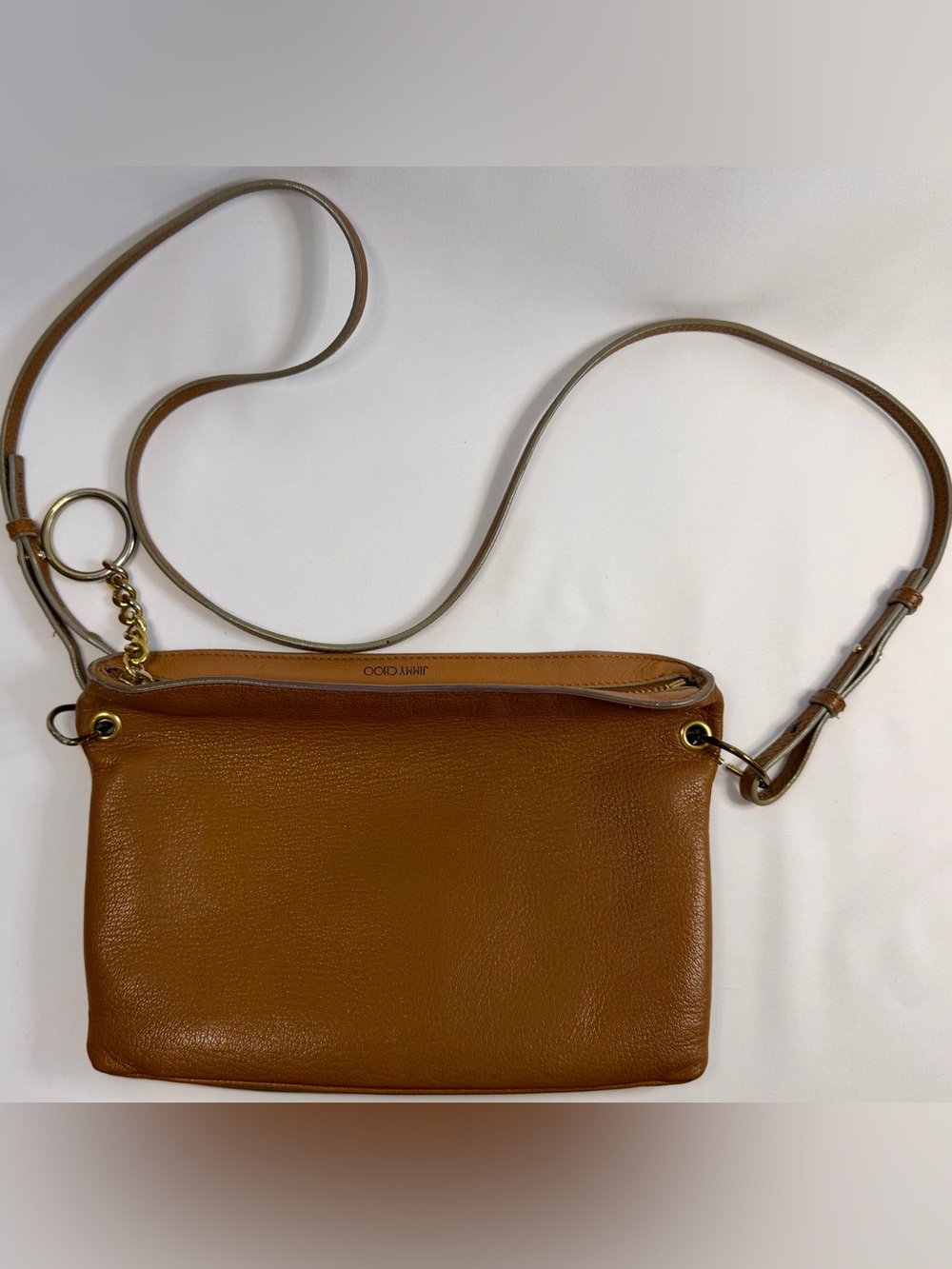Jimmy Choo Rubie Gold Ring Camel Pebbled Leather Crossbody Bag Purse w/Auth Card - Picture 7 of 16